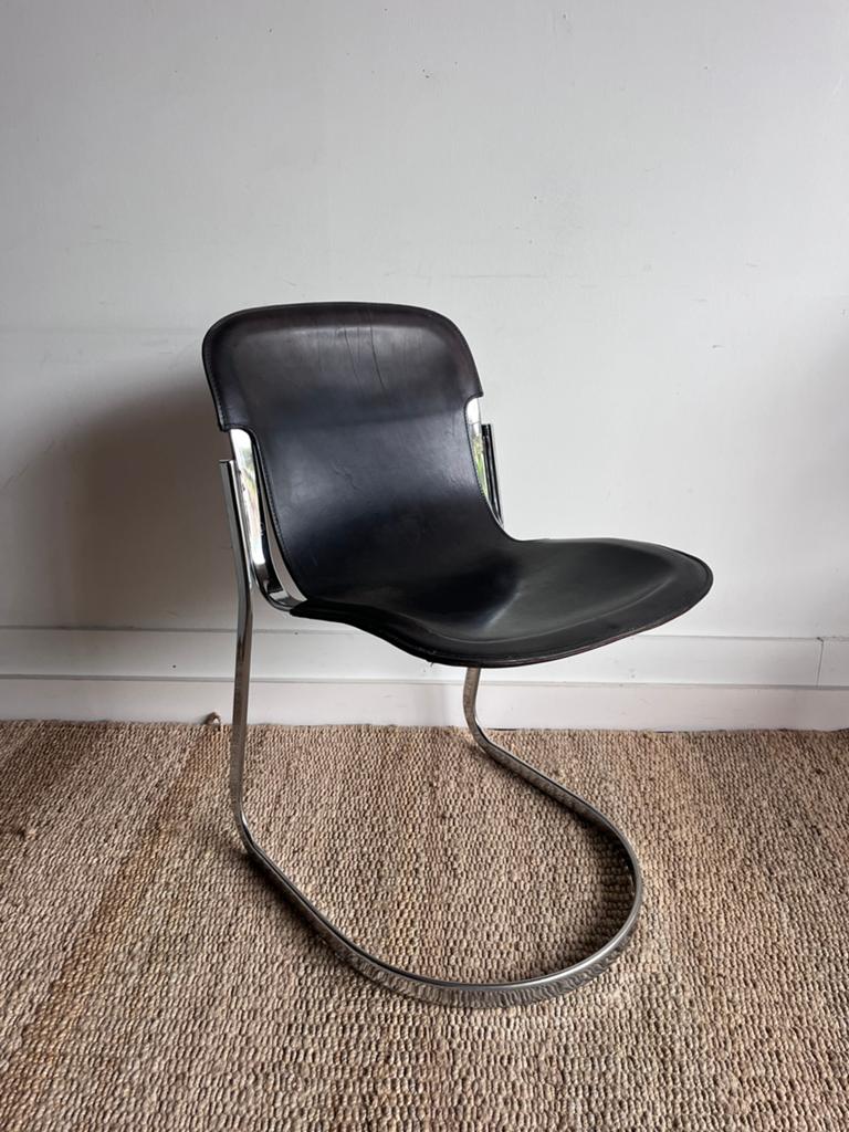 Willy Rizzo C2 Stoel – Cidue, Italië, jaren ’70 Vintage, Ophalen, Zwart, Leer, Zo goed als nieuw