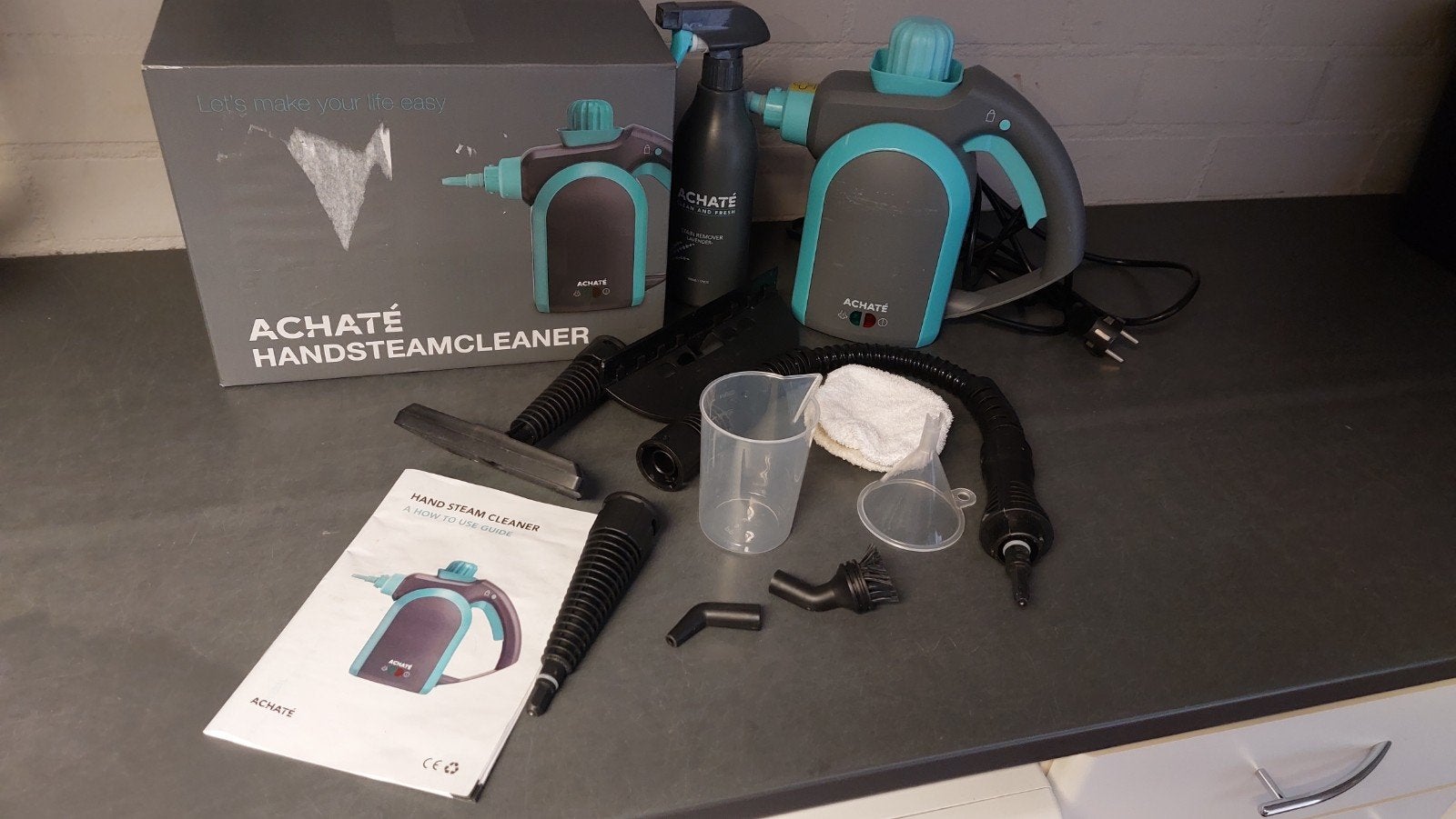 Achaté stoomreiniger met accessoires en vlekkenspray, Witgoed en Apparatuur, Ophalen of Verzenden, Zo goed als nieuw