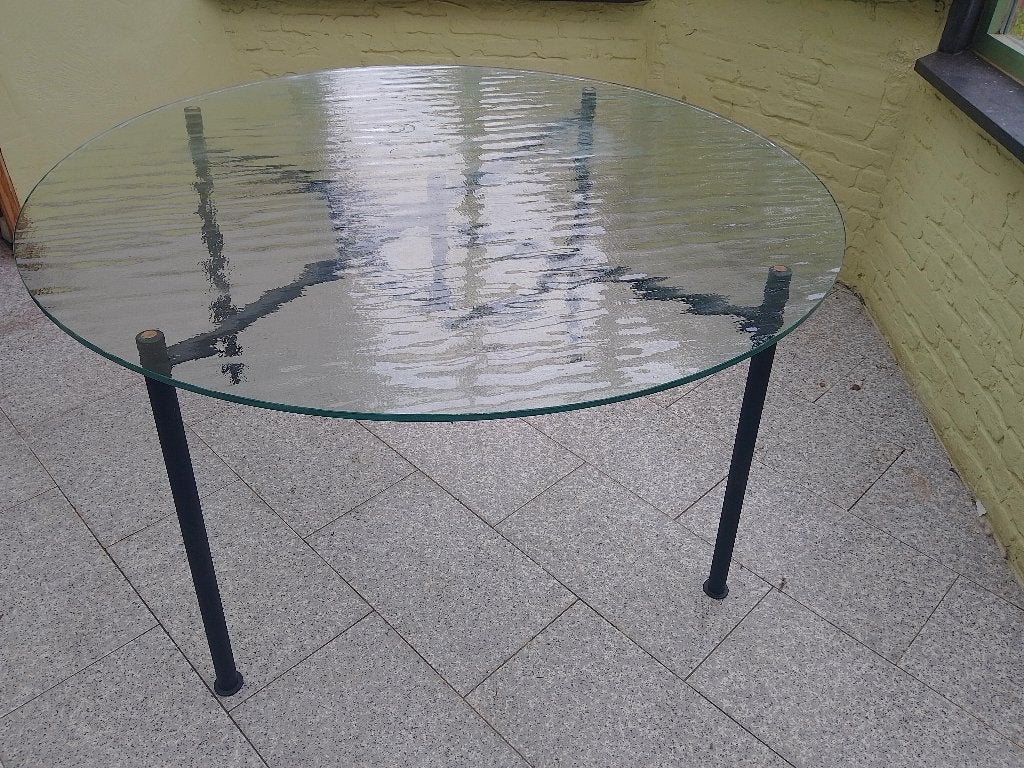 glazen ronde eettafel 140 cm, Huis en Inrichting, Ophalen, Gebruikt, Rond, Vijf personen of meer