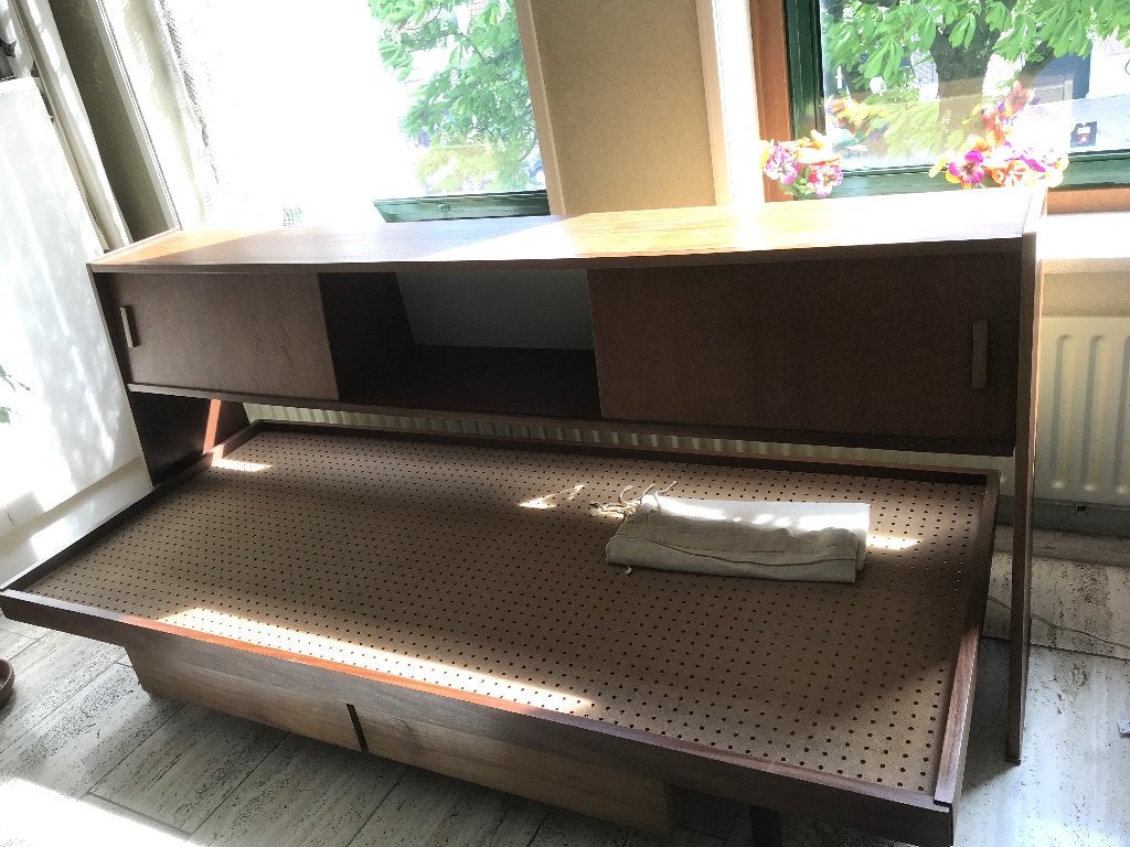 Bedbank met ombouw en lades, Ophalen, Gebruikt, Eenpersoons, Bruin
