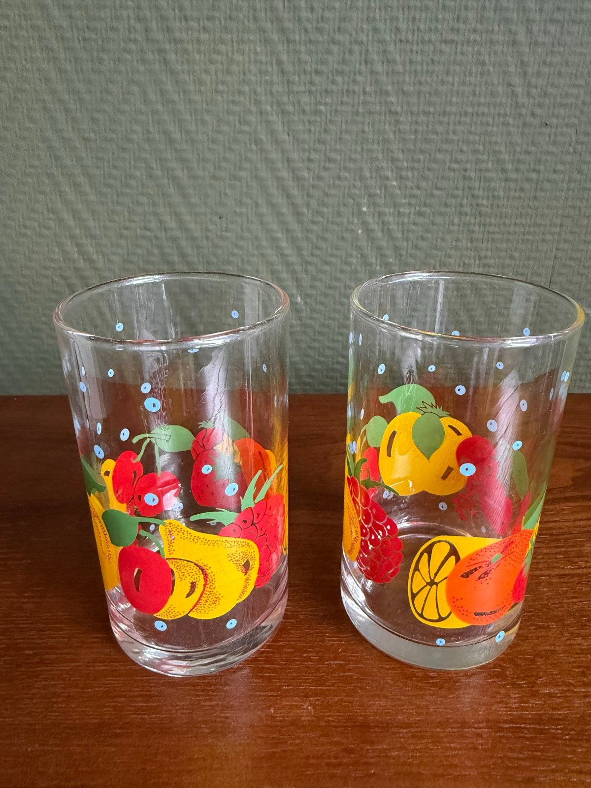 Set van 2 vintage glazen met fruitprint, Ophalen of Verzenden