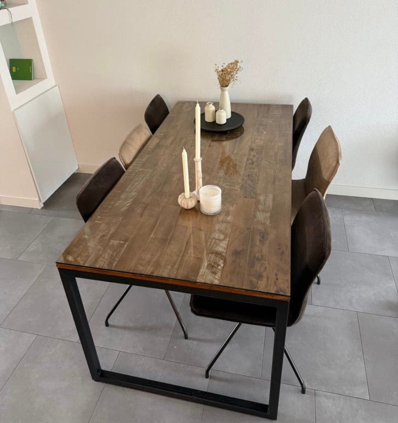 Eikenhouten eettafel 180x90cm met glasplaat, Ophalen, Gebruikt, Eikenhout, 50 tot 100 cm