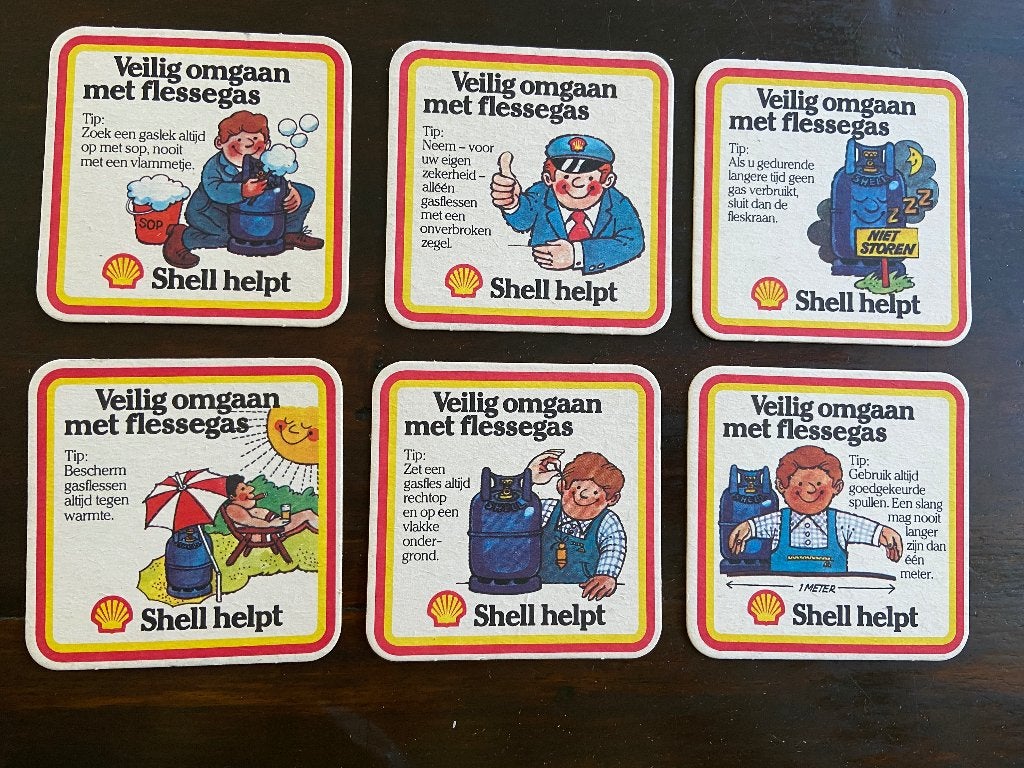 Shell bierviltjes 60er jaren 6 verschillende., Ophalen of Verzenden, Zo goed als nieuw, Overige typen