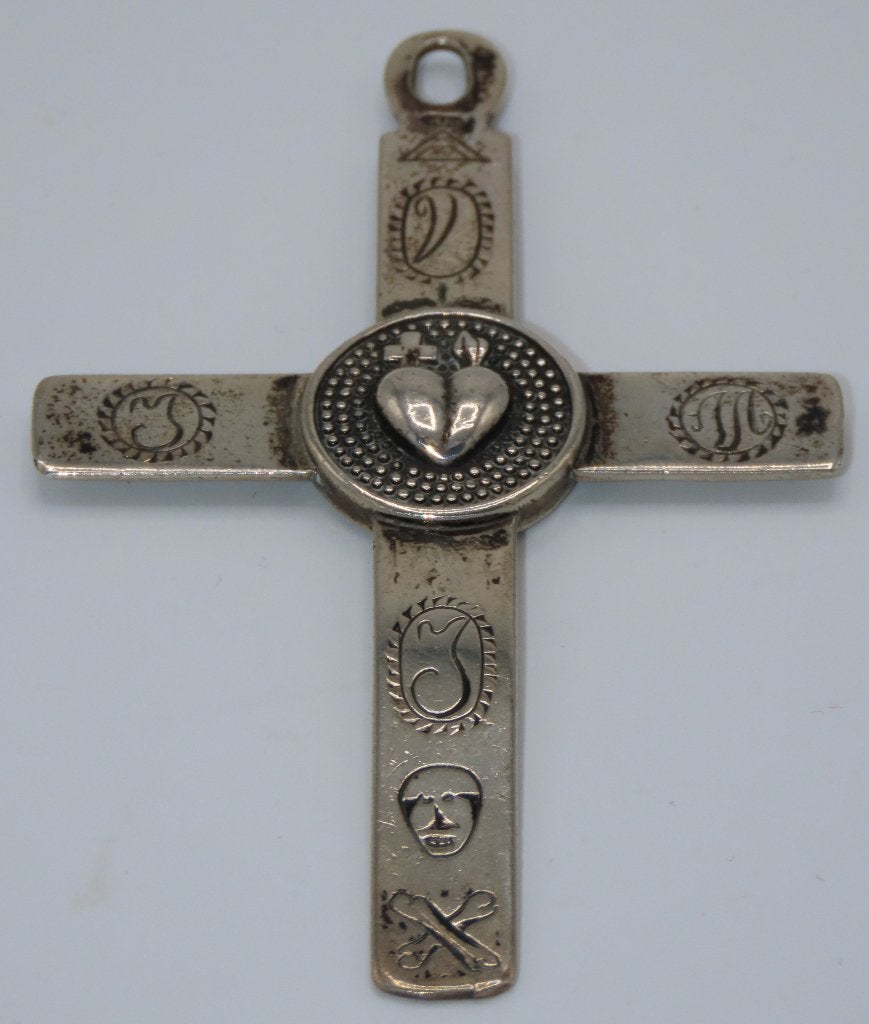 ZILVEREN PECTORAL KRUIS HANGER MET RELIGIEUZE ICONOGRAFIE, Antiek en Kunst, Antiek | Goud en Zilver, Verzenden, Zilver