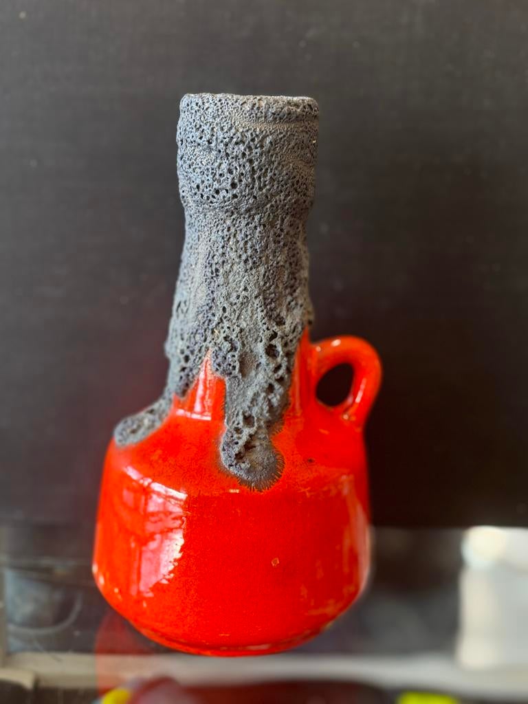 Roth Keramik Fat Lava-vaas: rood MCM-keramiek met handvat, Ophalen of Verzenden