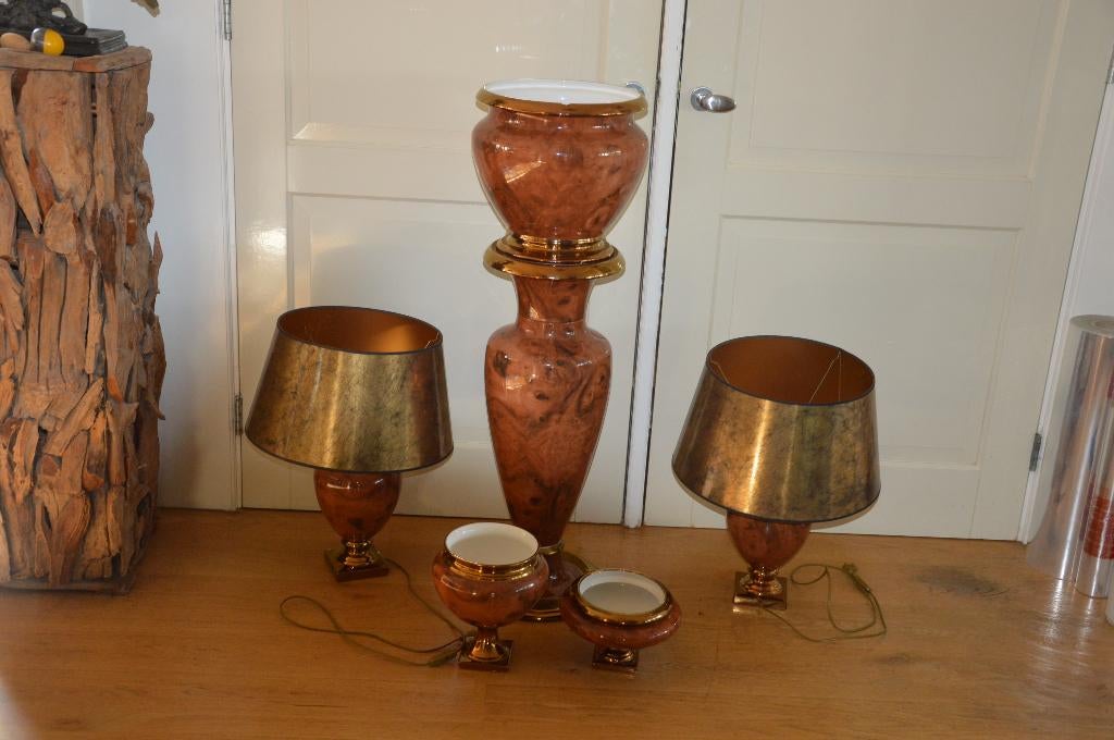 Italiaanse set Bosa Ceramiche zuil met 3 potten en 2 lampen, Ophalen
