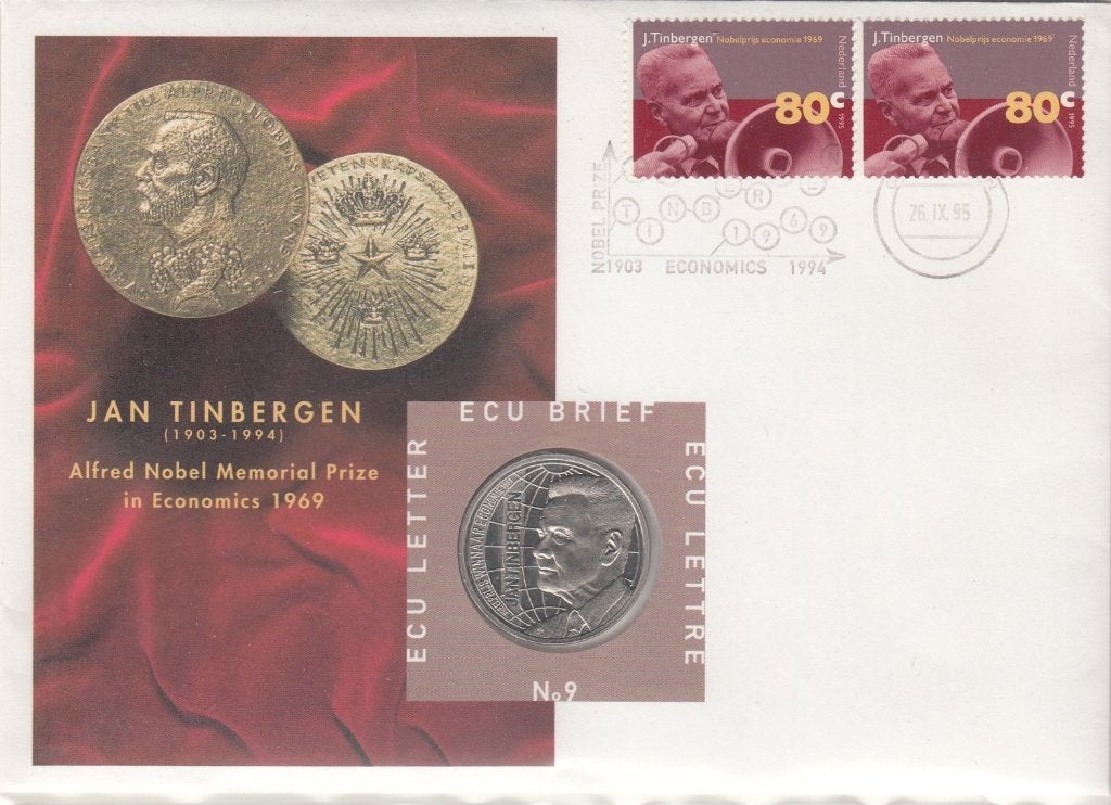 Nederland ECU brief No. 9 Nobelprijs Jan Tinbergen 1995, Ophalen of Verzenden, Overige materialen, Nederland