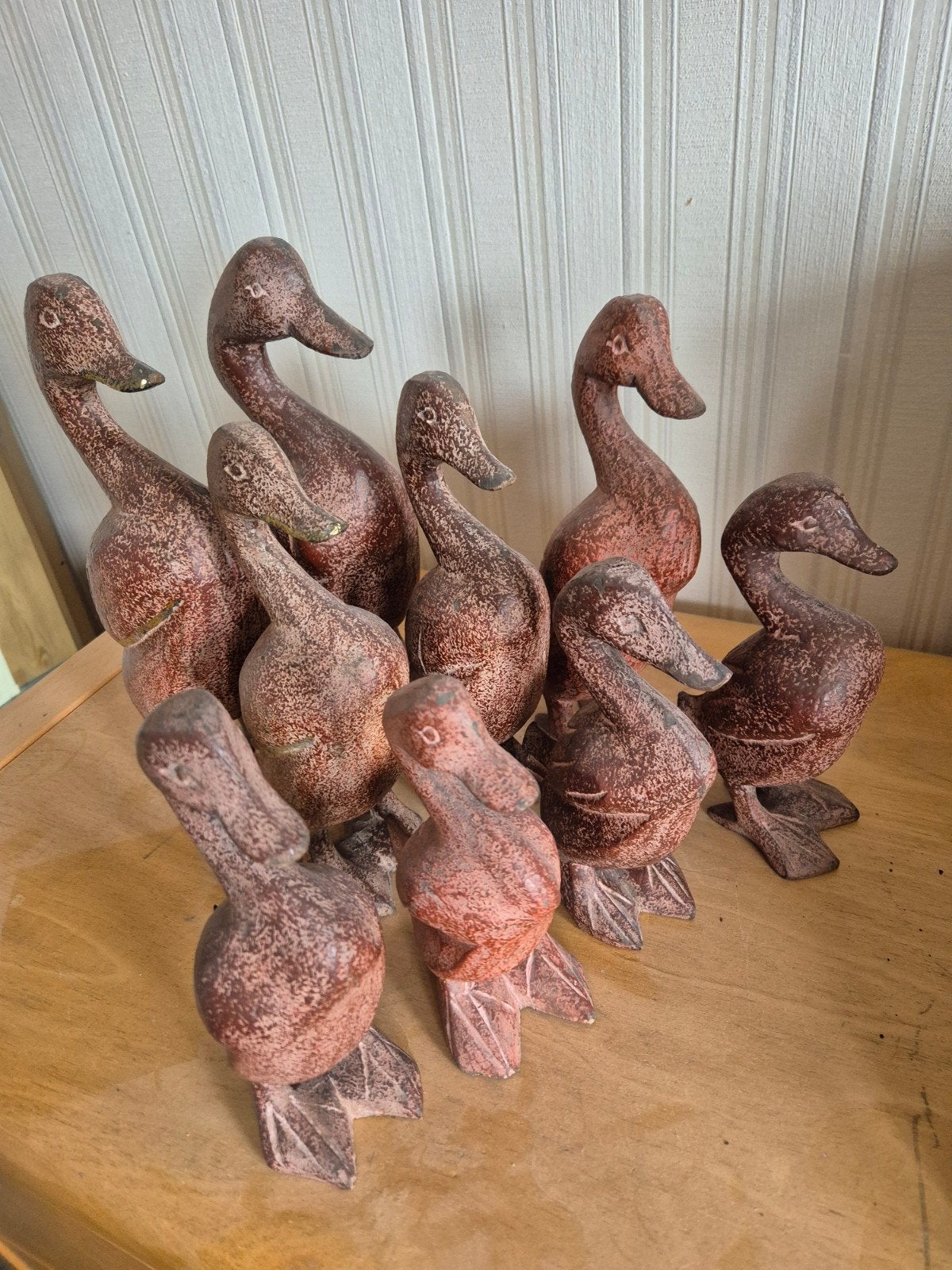 Set van 9 houten eenden beeldjes, Ophalen of Verzenden, Dier