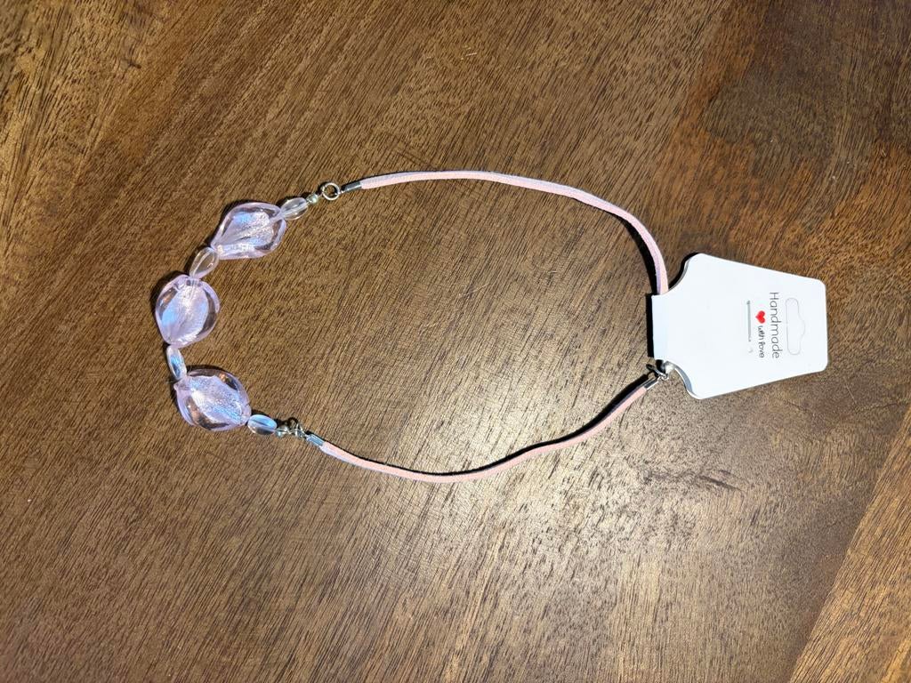 Roze ketting met glazen kralen - Handgemaakt, Overige materialen, Verstelbaar, Nieuw, Ophalen of Verzenden