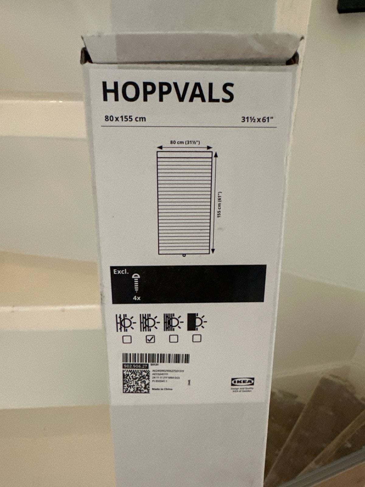 IKEA Hoppvals plisségordijn 80x155 cm, Ophalen, Wit, Nieuw, Lichtdoorlatend