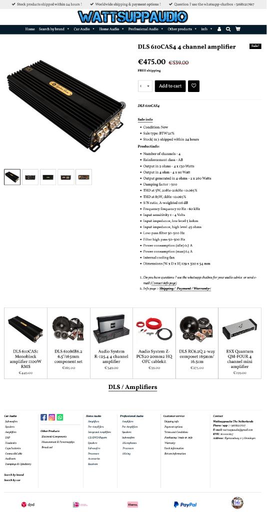 DLS 610CAS4 4 kanaals versterker Signature series, Auto diversen, Autospeakers, Info@optimount.nl, Nieuw, Ophalen of Verzenden