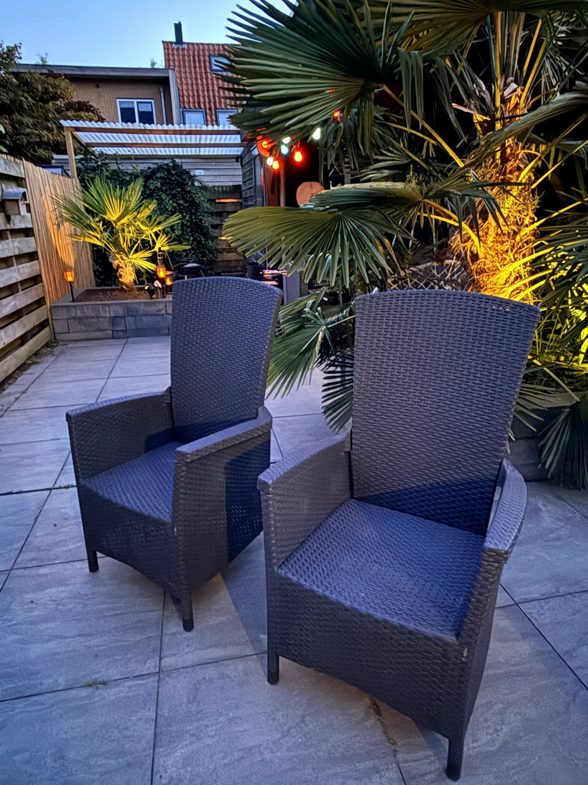 2x tuinstoelen - Donkergrijs Allibert Vermont, Ophalen, Zo goed als nieuw, Rotan, Verstelbaar