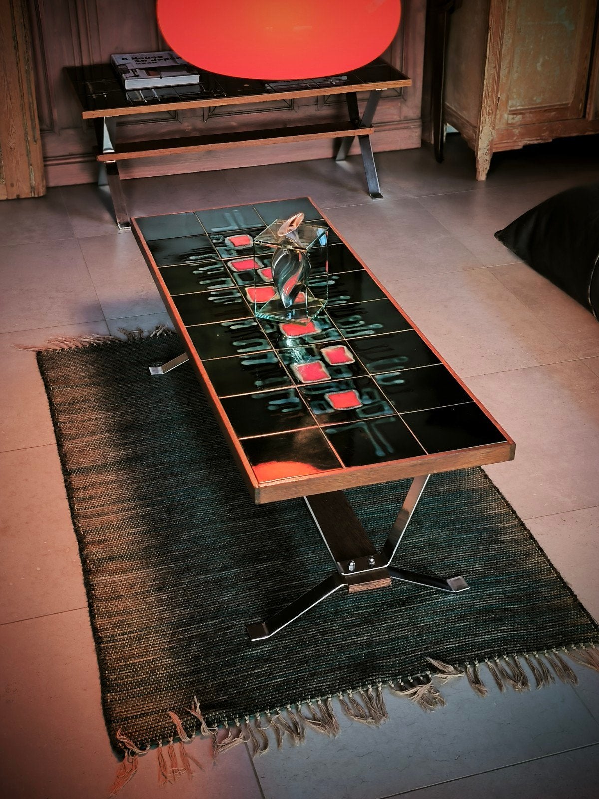 Vintage keramische salontafel in Belarti-stijl, België jaren, Ophalen, Gebruikt, Rechthoekig, Vintage