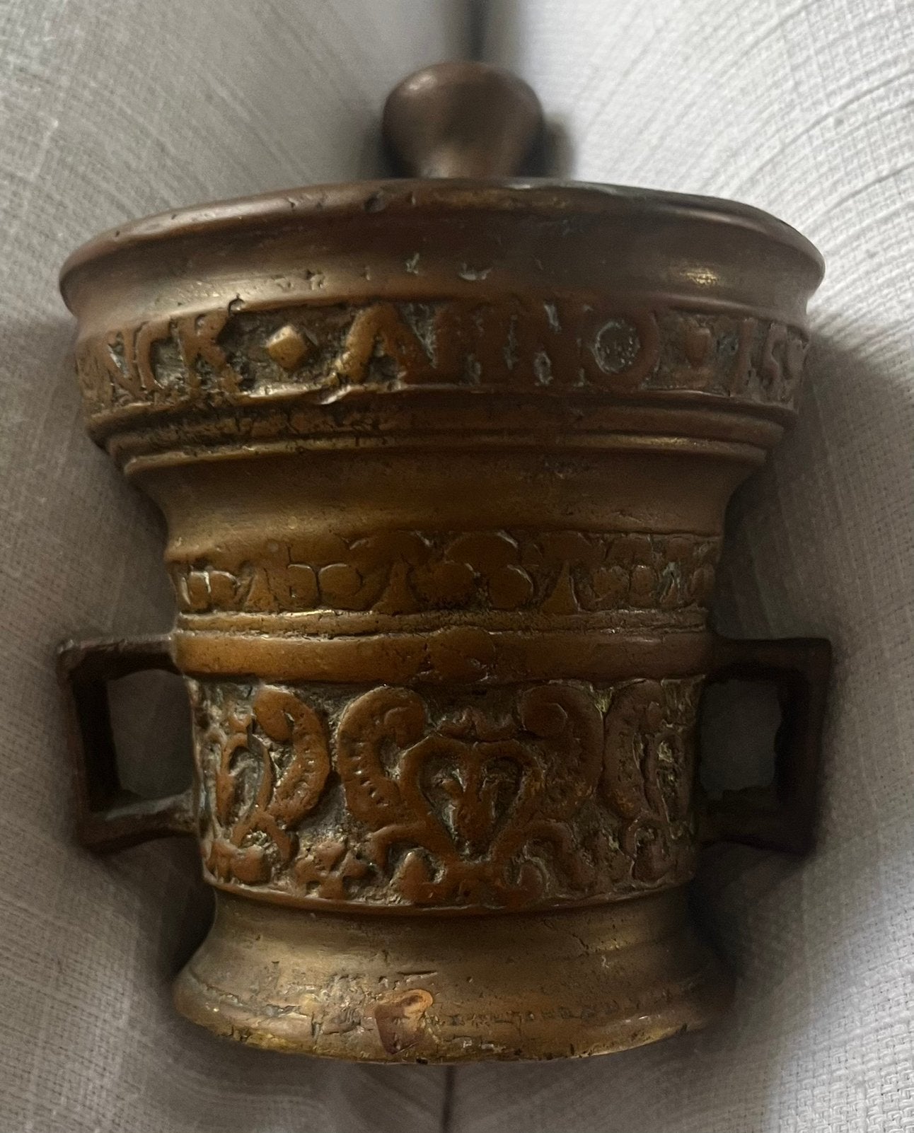 Antieke apotheek vijzel met stamper, Ophalen of Verzenden