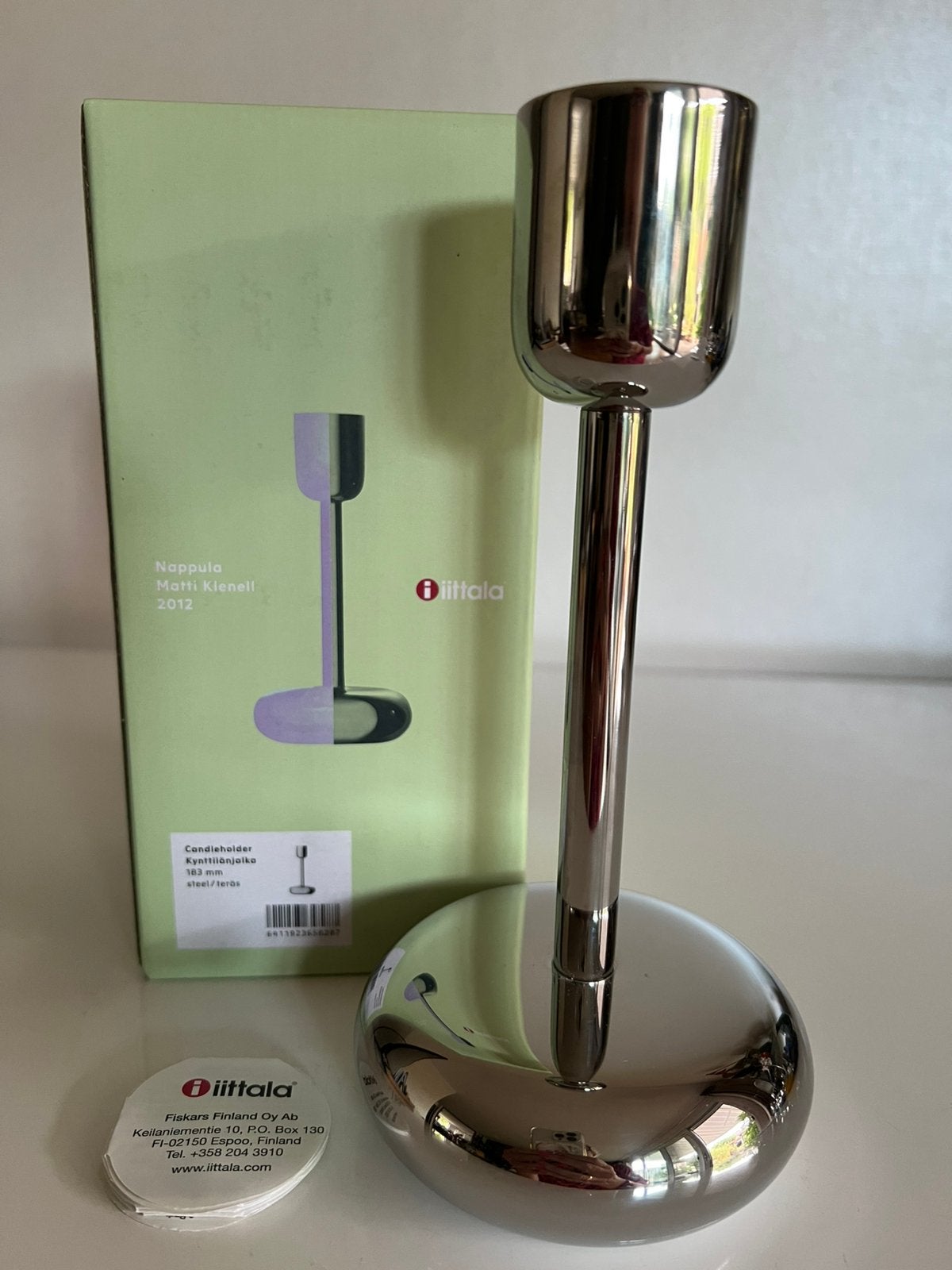 Nieuw in doos Design Iittala Nappula Kandelaar Staal 18,5 cm, Ophalen of Verzenden, Nieuw, Metaal