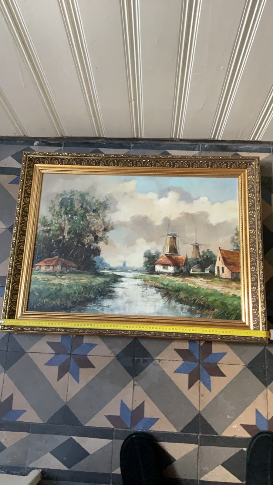 Bernard Hendrik Slotman - Hollands Landschap met Molens, Ophalen, Doek, Realistisch, Gesigneerd