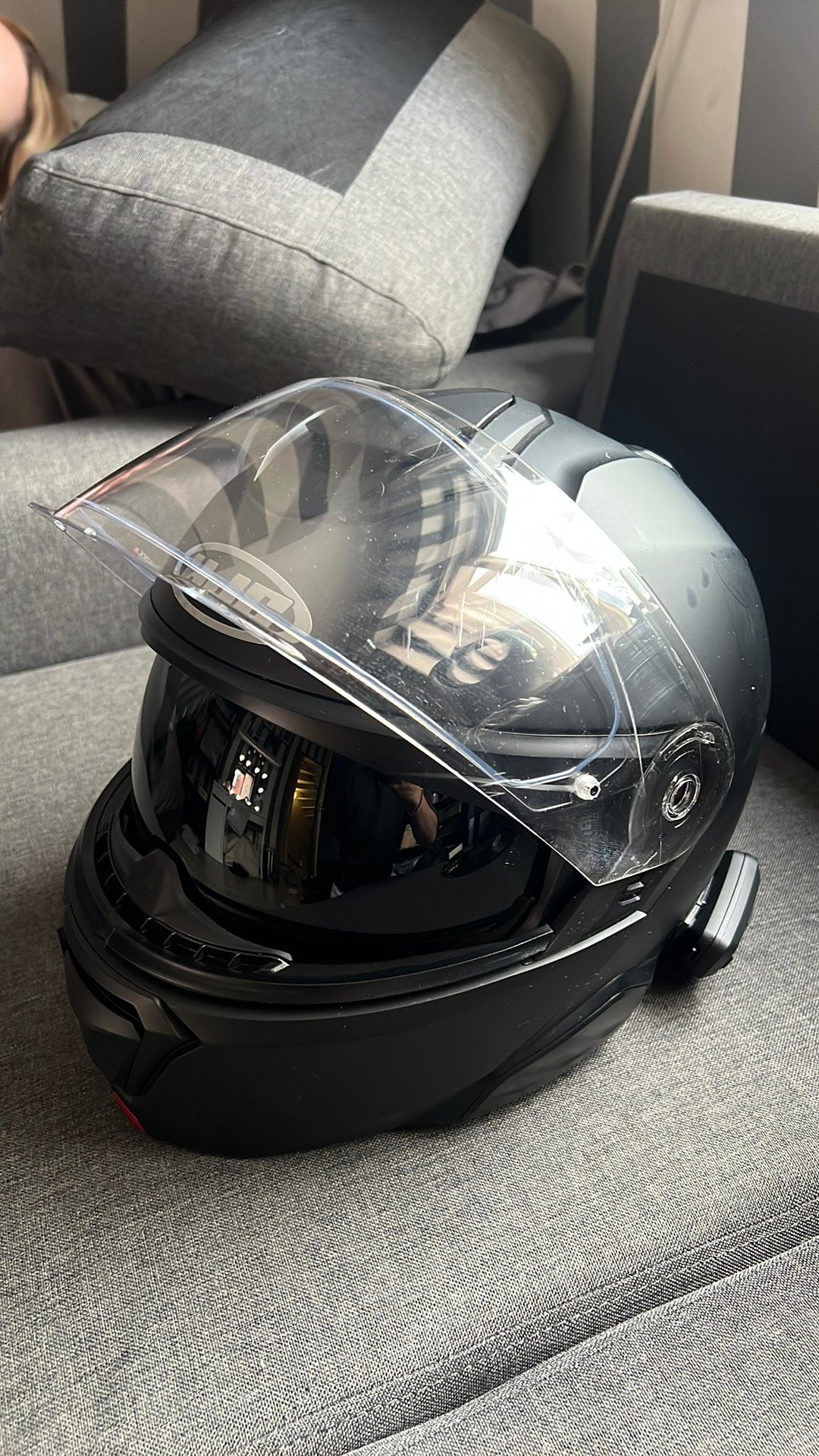 HJC i91 Systeemhelm Maat L + Cardo systeem, Motoren, Ophalen, Tweedehands, Systeemhelm, HJC