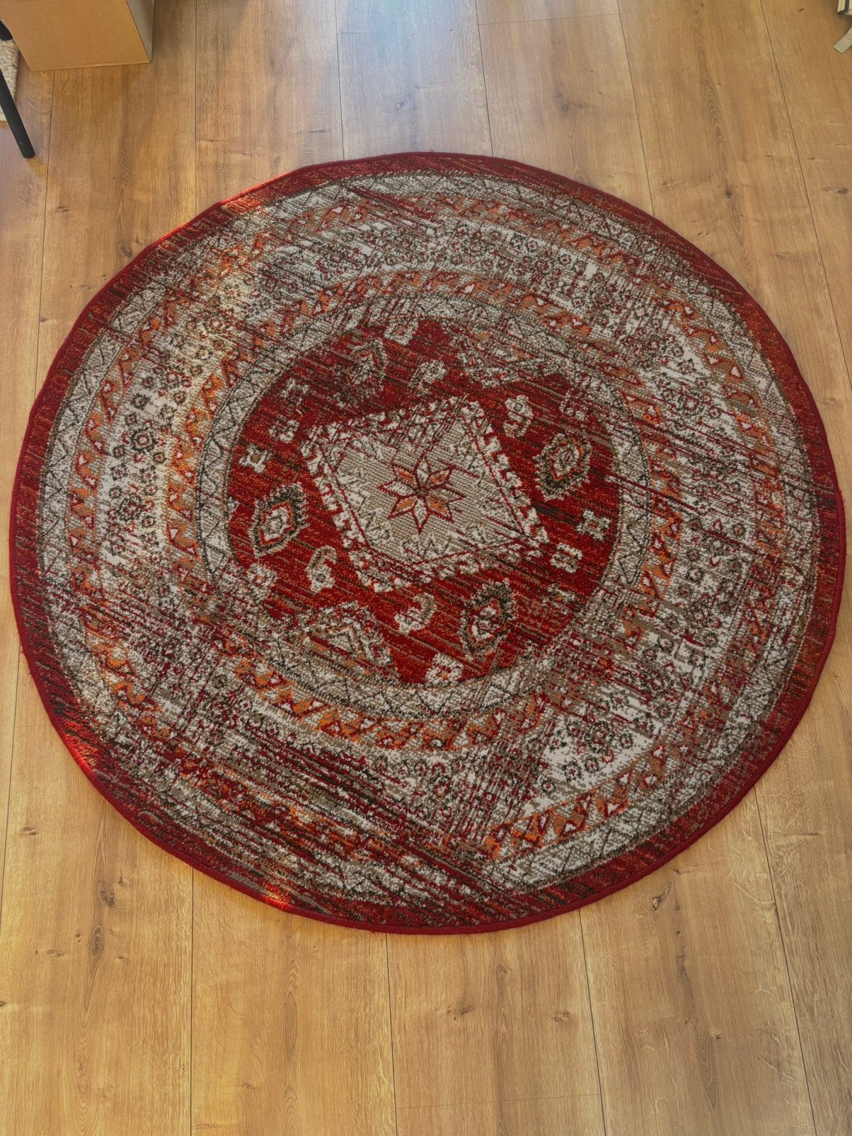 Interieur05 rond vintage vloerkleed Aila rood/oranje - 160cm, Ophalen, Gebruikt, 150 tot 200 cm, Rond