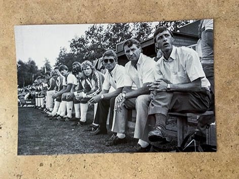Org z/w foto 20x30 cm Johan Cruijff coach van Ajax 13-7-1985, Verzenden, Nieuw, Ajax, Poster, Plaatje of Sticker