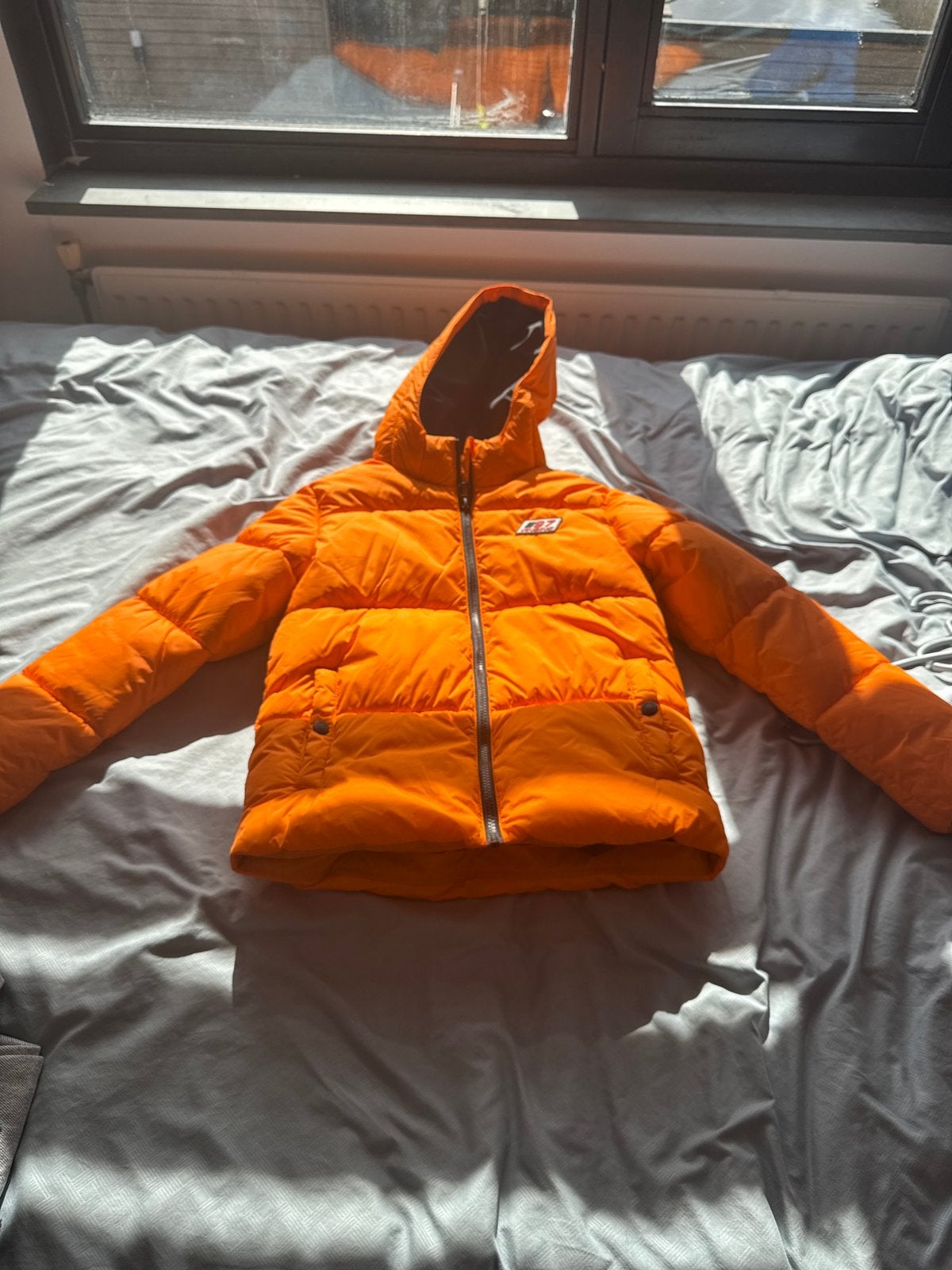 EA7 Emporio Armani Orange Puffer Jacket, Kleding | Heren, Ophalen, Zo goed als nieuw, Maat 46 (S) of kleiner, Jack