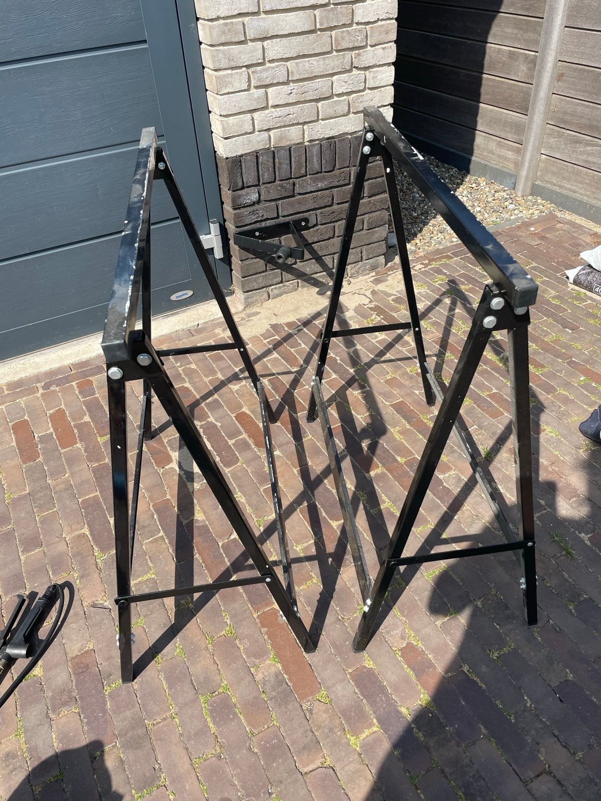 Zwarte metalen inklapbare schragen, Ophalen, Gebruikt, Opvouwbaar of Inschuifbaar