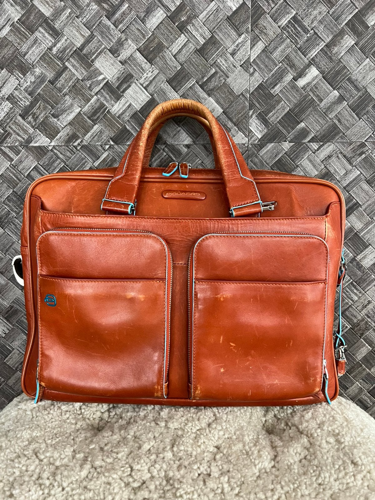 Piquadro laptoptas (leer, cognac), Bruin, 15 inch, Trolleytas, Ophalen of Verzenden