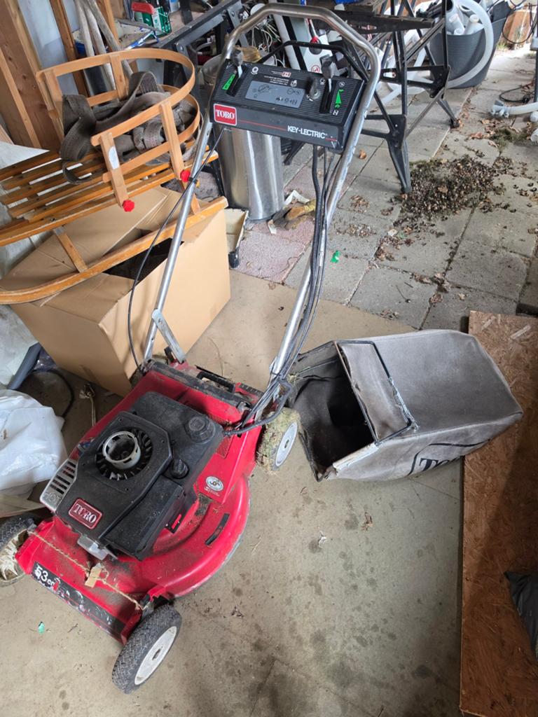 Toro Key-Lectric benzine Grasmaaier met Opvangzak, Ophalen, Cirkelmaaier, Gebruikt, Elektrische grasmaaier