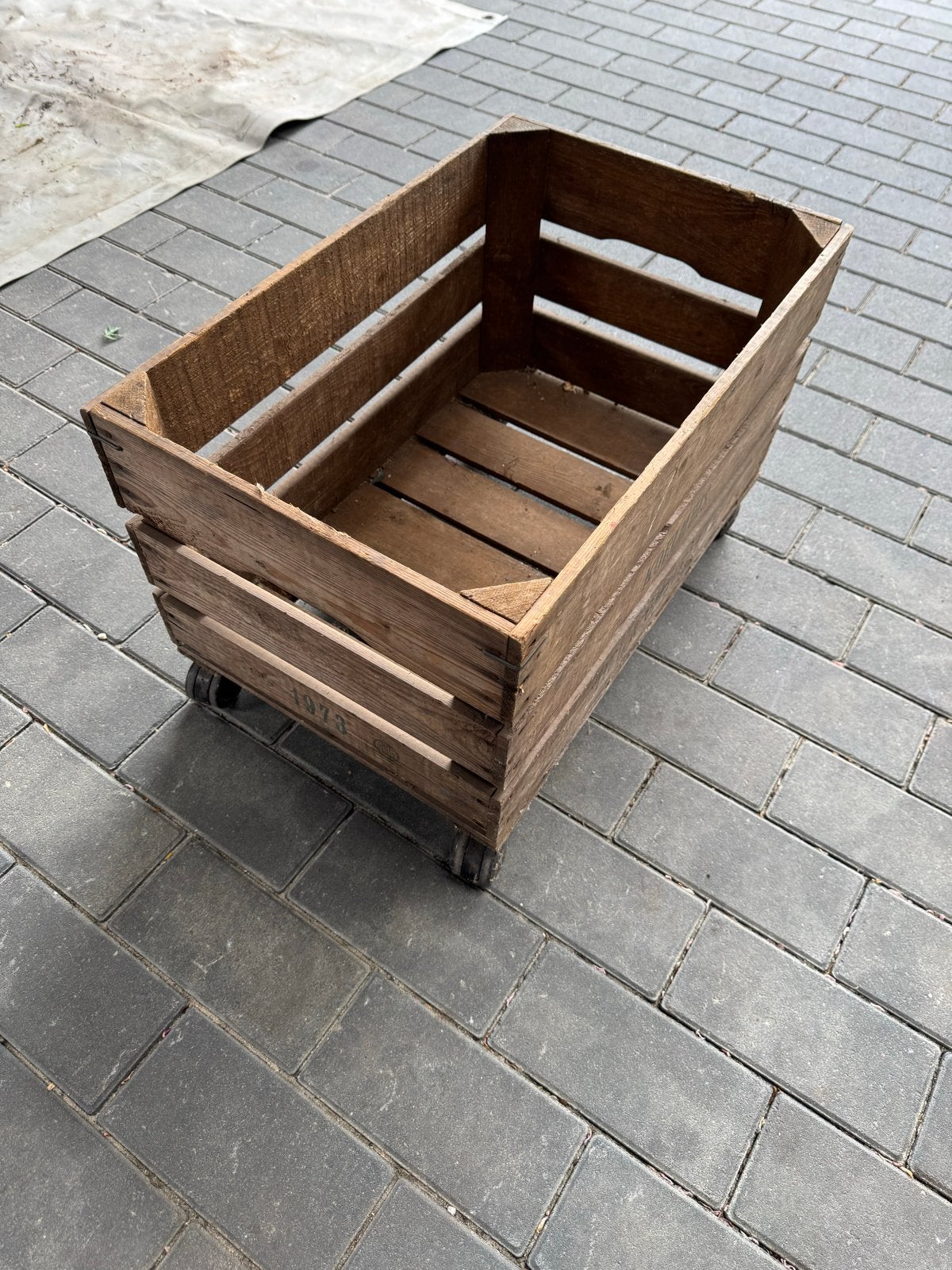 2 stuks Vintage Houten Kist op Wieltjes Aardappelkist, Ophalen, Gebruikt, 40 tot 60 cm, 50 tot 75 cm