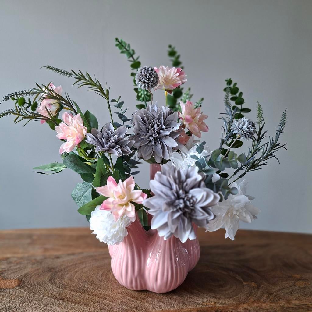 Roze toetervaas met luxe zijde bloemen, Huis en Inrichting, Woonaccessoires | Kunstplanten en Kunstbloemen, Ophalen of Verzenden