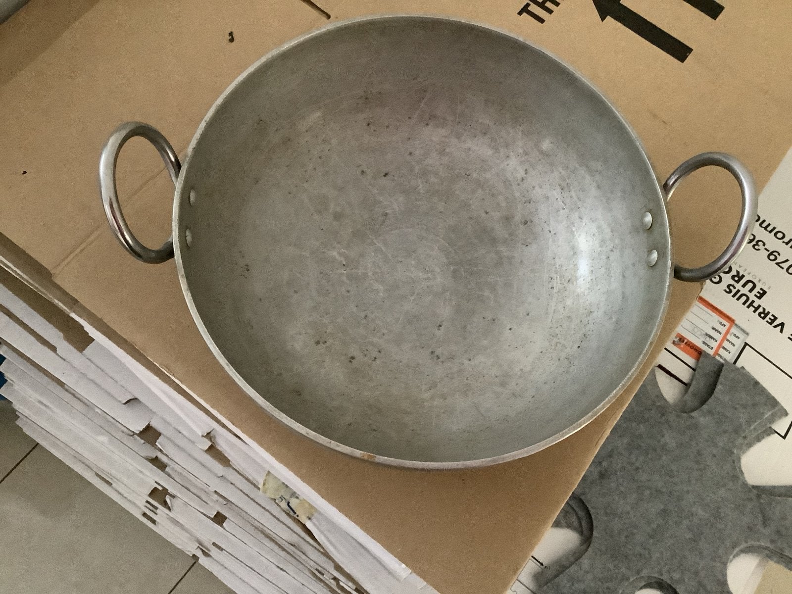 Aluminium Wokpan met Handvatten - Gebruikt, Gebruikt, Ophalen of Verzenden, Wok, Met handvatten