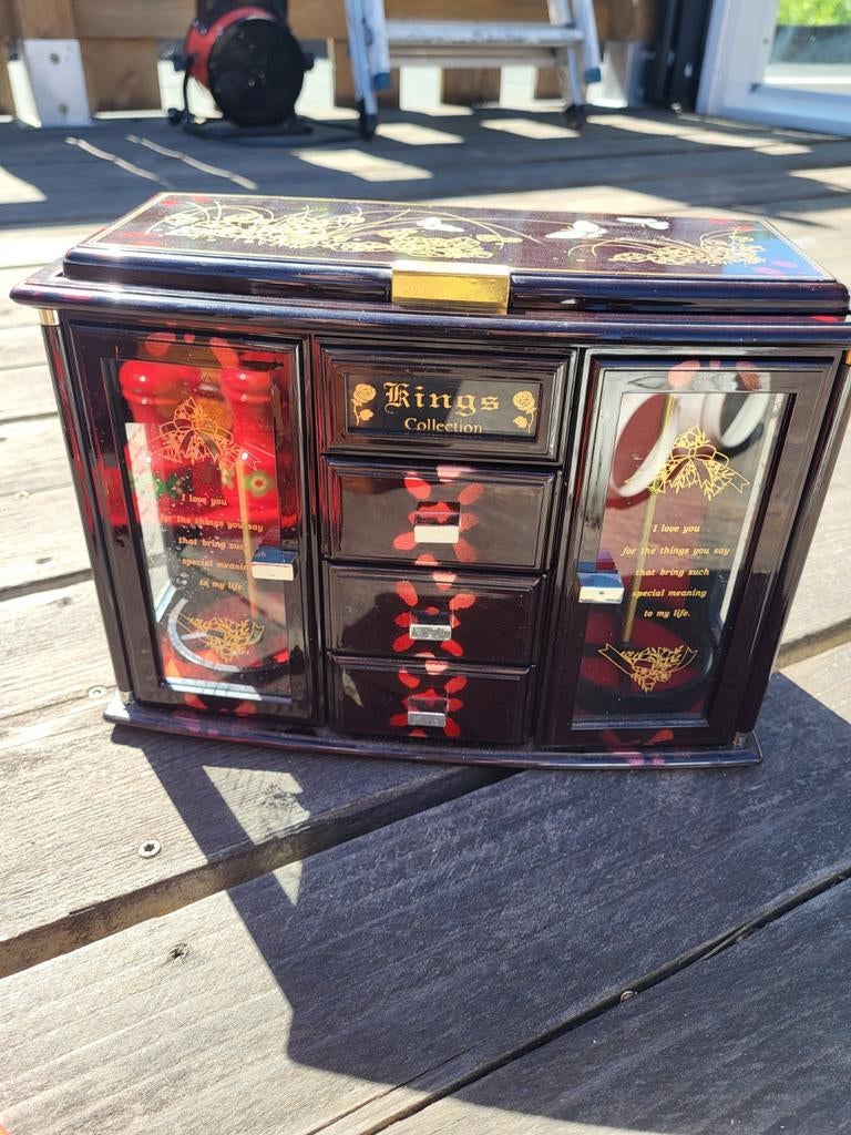 Vintage Muziekdoos Sieradendoos met Lades en Spiegel, Ophalen of Verzenden