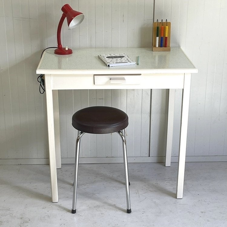 Brocante vintage tafel-bureau buro werkplek met laatje wit, Ophalen, Overige typen, Gebruikt, 51 cm