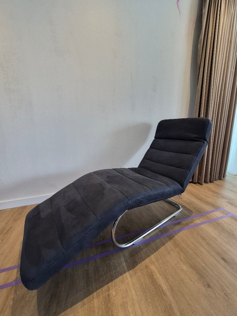 ZGAN Lig relexfauteuil, echt leder, donkerblauw, Huis en Inrichting, Fauteuils, Ophalen, Zo goed als nieuw, 50 tot 75 cm, Leer