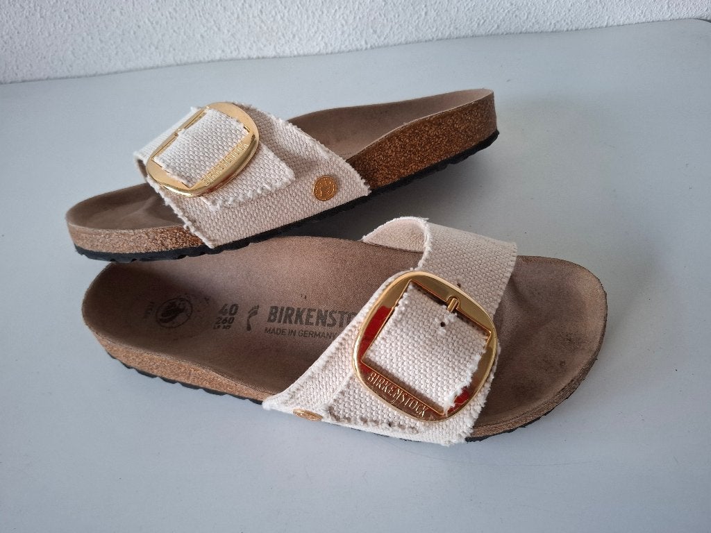Birkenstock MAAT 40 Big Buckle Vegan licht beige slippers, Slippers, Verzenden, Beige, Zo goed als nieuw