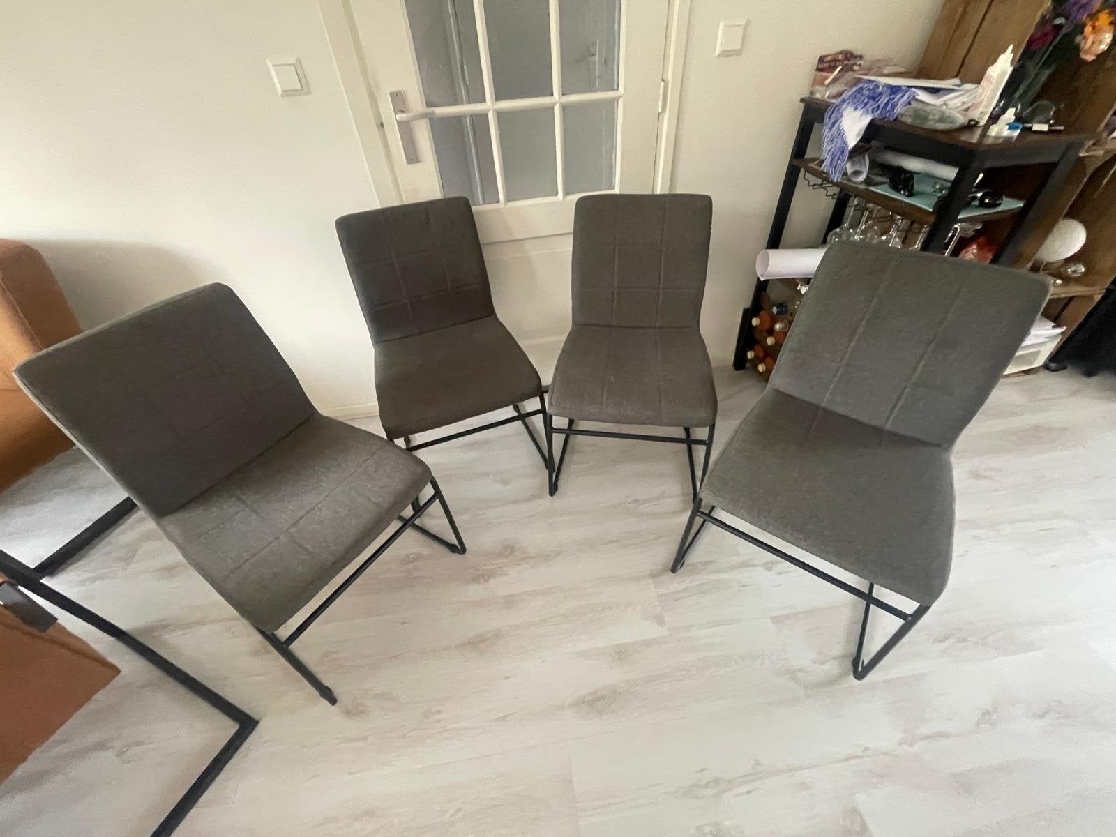 Set van 4 JYSK eetkamerstoelen - Grijs stof en metaal, Ophalen, Gebruikt, Vier, Stof