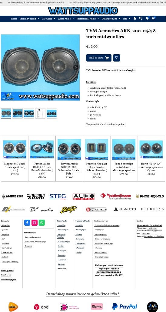 TVM Acoustics ARN-200-05/4 8 inch midwoofers / speakers, Overige merken, Gebruikt, ., Speakerset