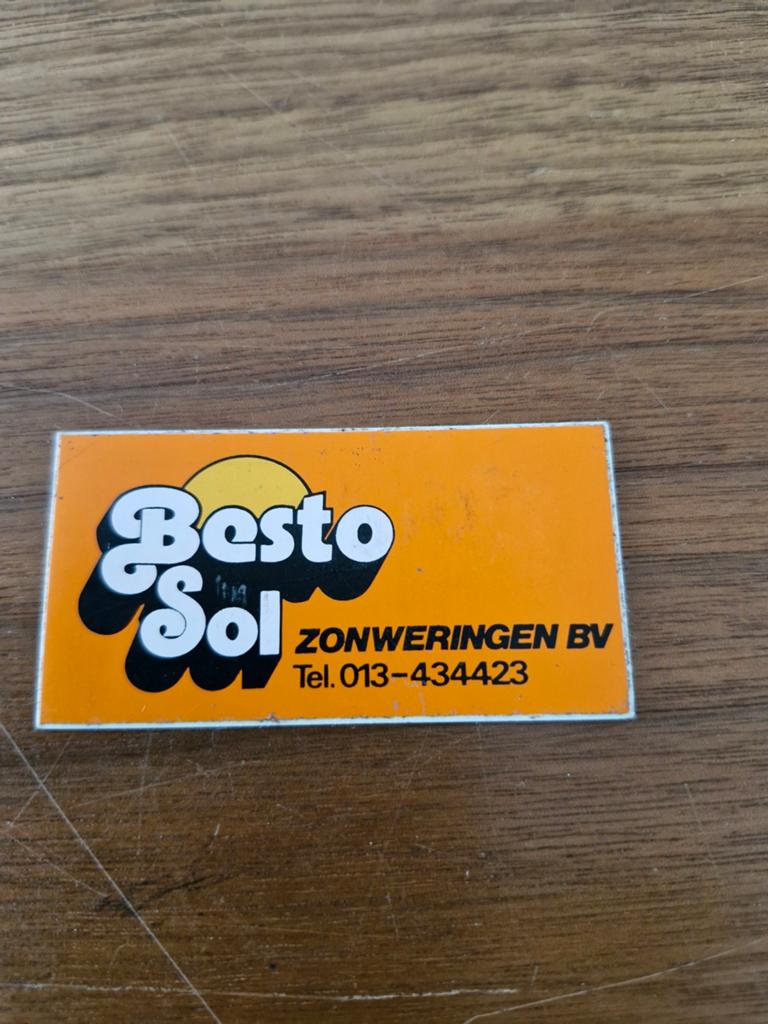 7480 Vintage Besto Sol Zonweringen BV Sticker, Ophalen of Verzenden, Gebruikt, Bedrijf of Vereniging