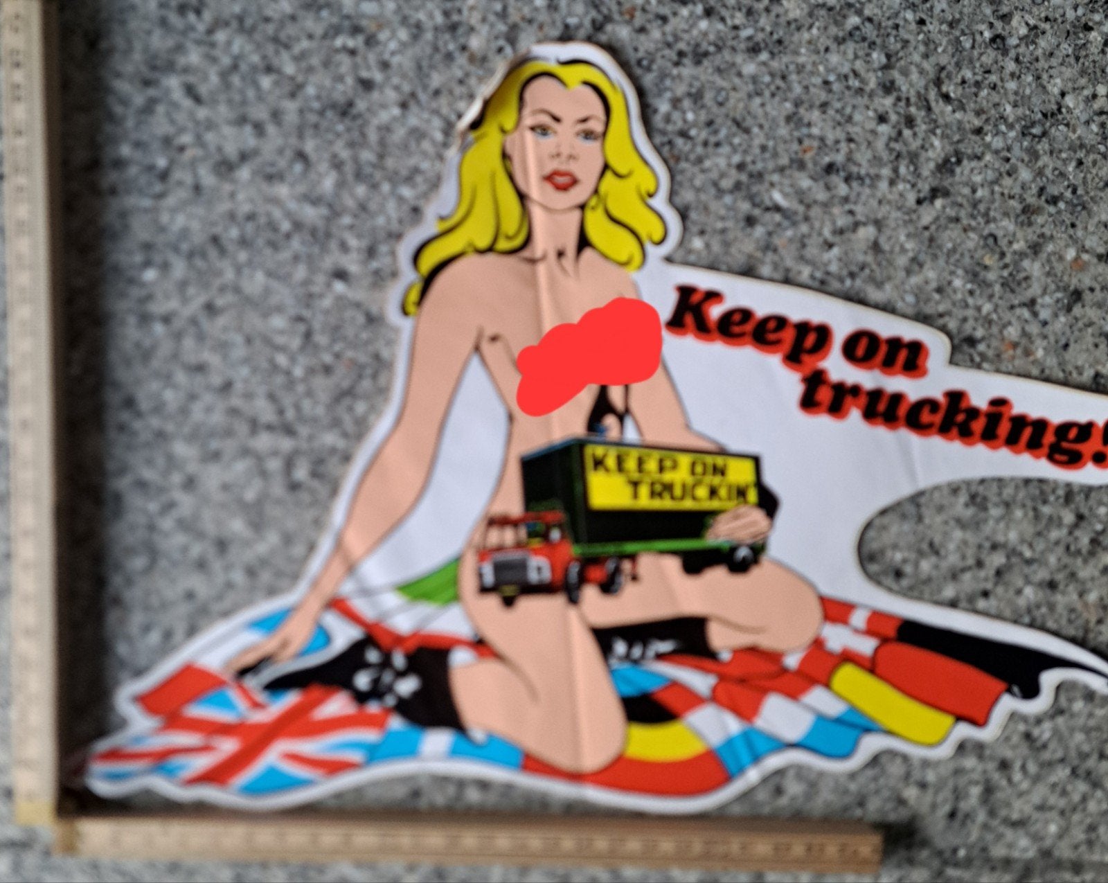 Grote vintage sticker Keep on trucking blote borsten truck, Ophalen of Verzenden, Zo goed als nieuw, Strip of Tekenfilm