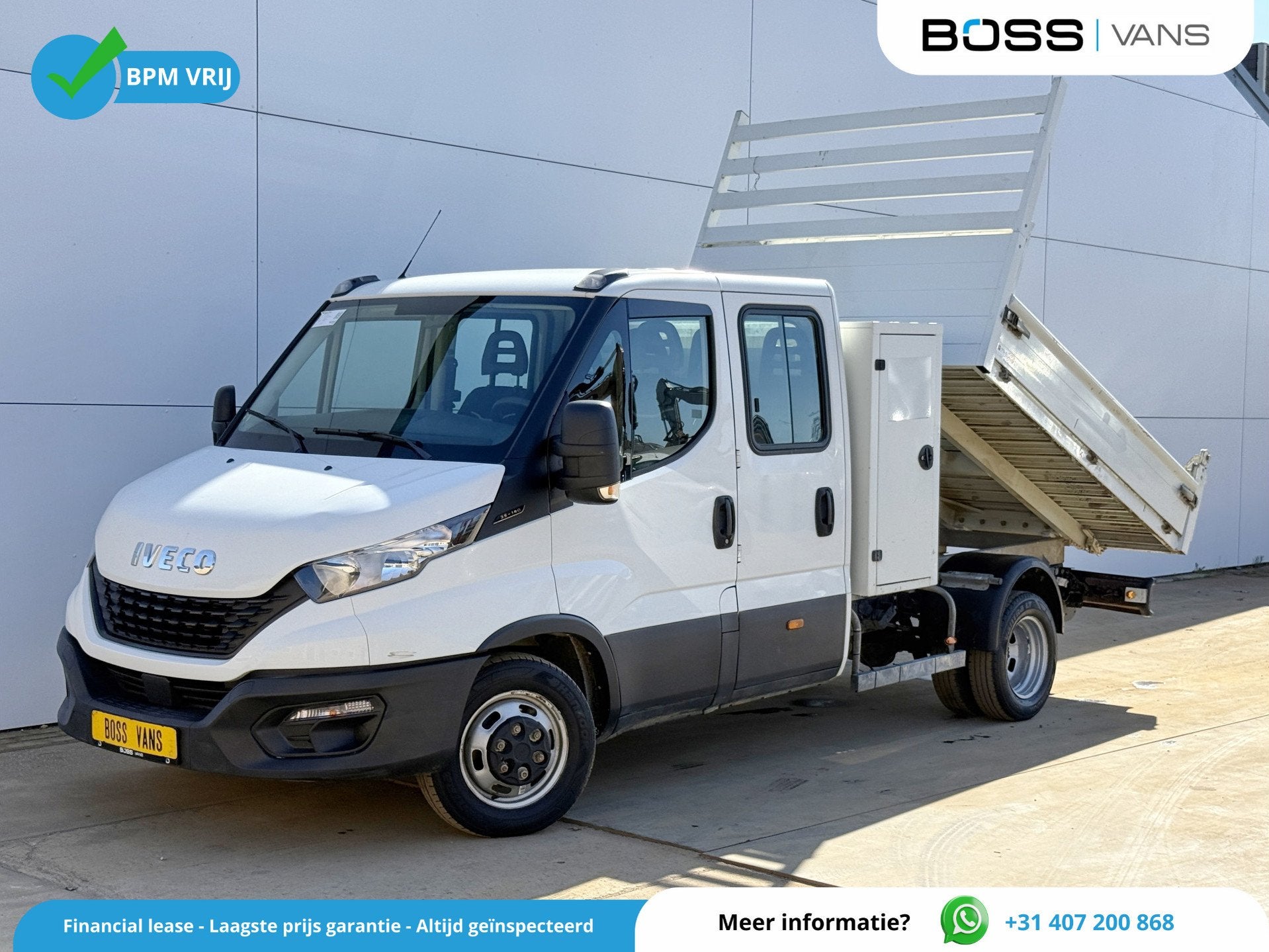 Iveco Daily 35C14 2.3 Kipper Dubbele Cabine Dubbellucht 3,5t, Gebruikt, Zwart, Iveco, Wit