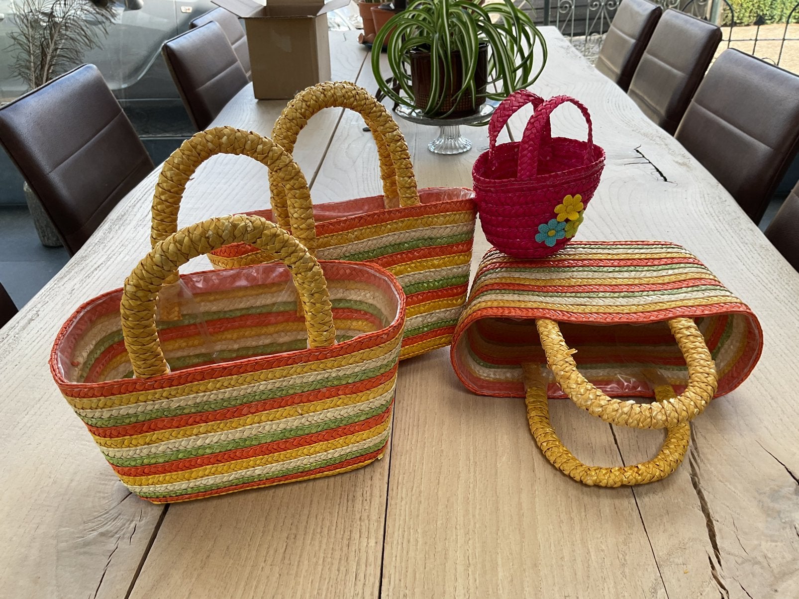 MANDJES/TASJES  set van 3 VAN RAFFIA, Ophalen of Verzenden, Nieuw, Rechthoekig, Overige materialen