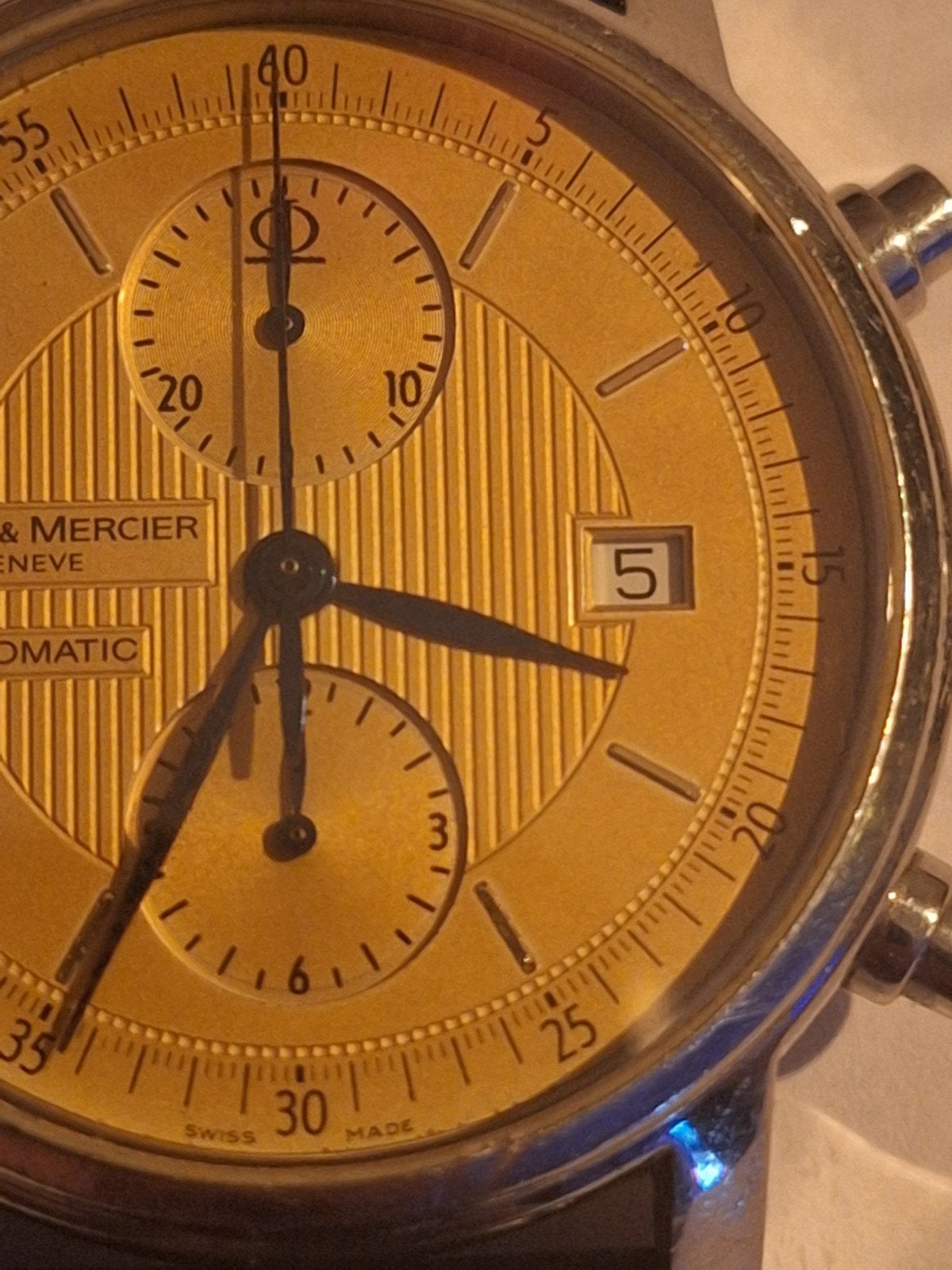 Baume & Mercier Chronograaf Automaat Geel Gouden Wijzerplaat, Sieraden, Tassen en Uiterlijk, Horloges | Heren, Overige merken