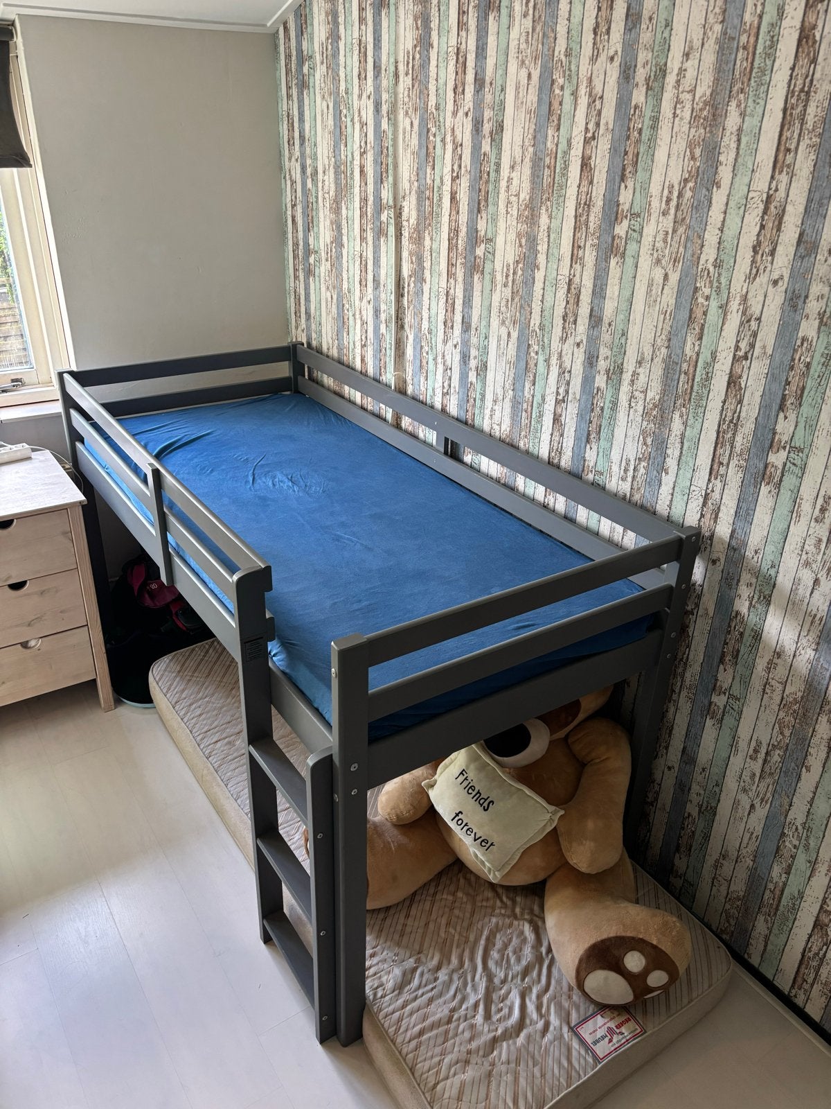 Grijs halfhoogslaper bed - Zelf in elkaar zetten, Ophalen, Gebruikt, 90 cm, Eenpersoons
