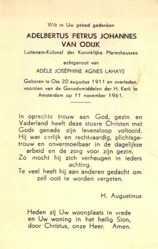Odijk van Adelbertus Petrus J. Oss 1911-1961 Amsterdam, Verzamelen, Bidprentjes en Rouwkaarten, Ophalen of Verzenden