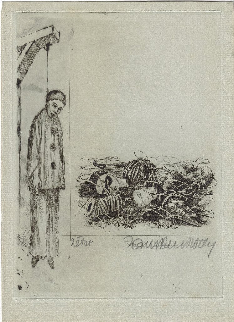 Jean-Paul Vroom gravure "Aan het Einde van de Week", 2 stuks, Ophalen, 1950 - 1999, Mythologie, Origineel