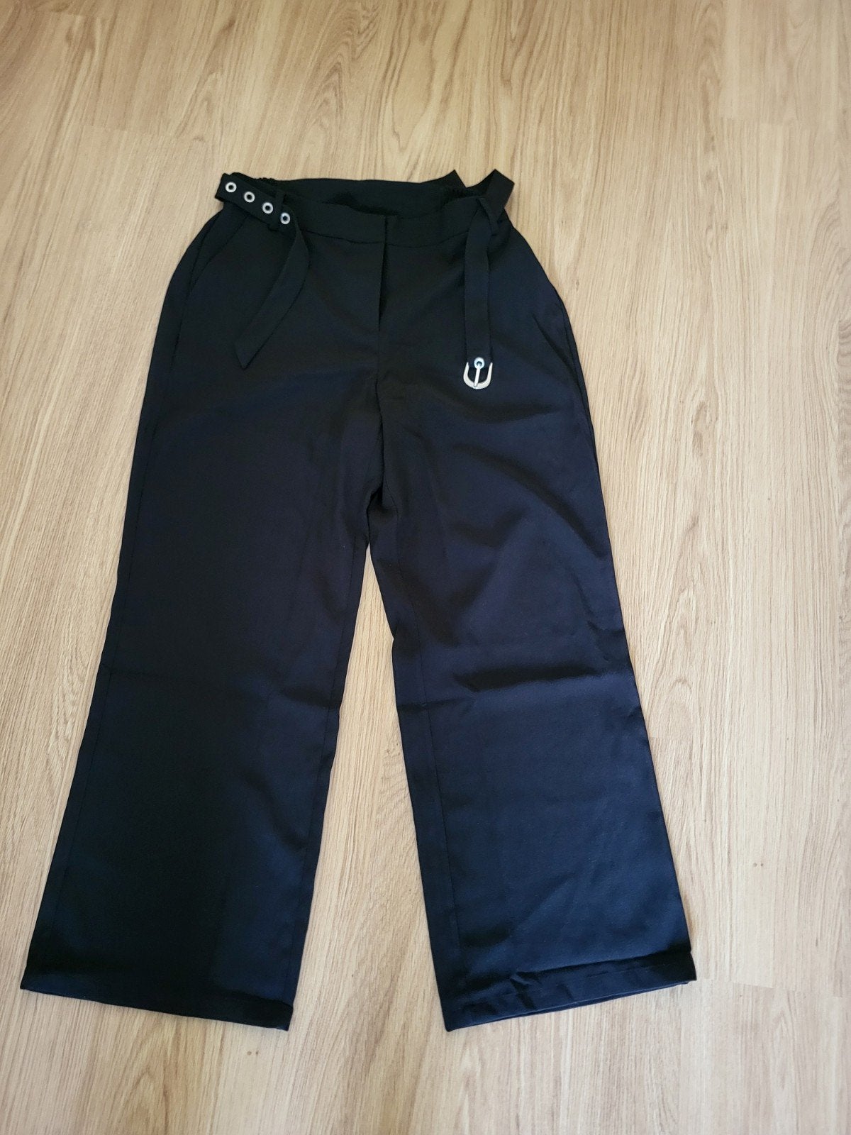 Zwarte pantalon wide leg maat 46 met riem, Ophalen of Verzenden, Zo goed als nieuw, Zwart