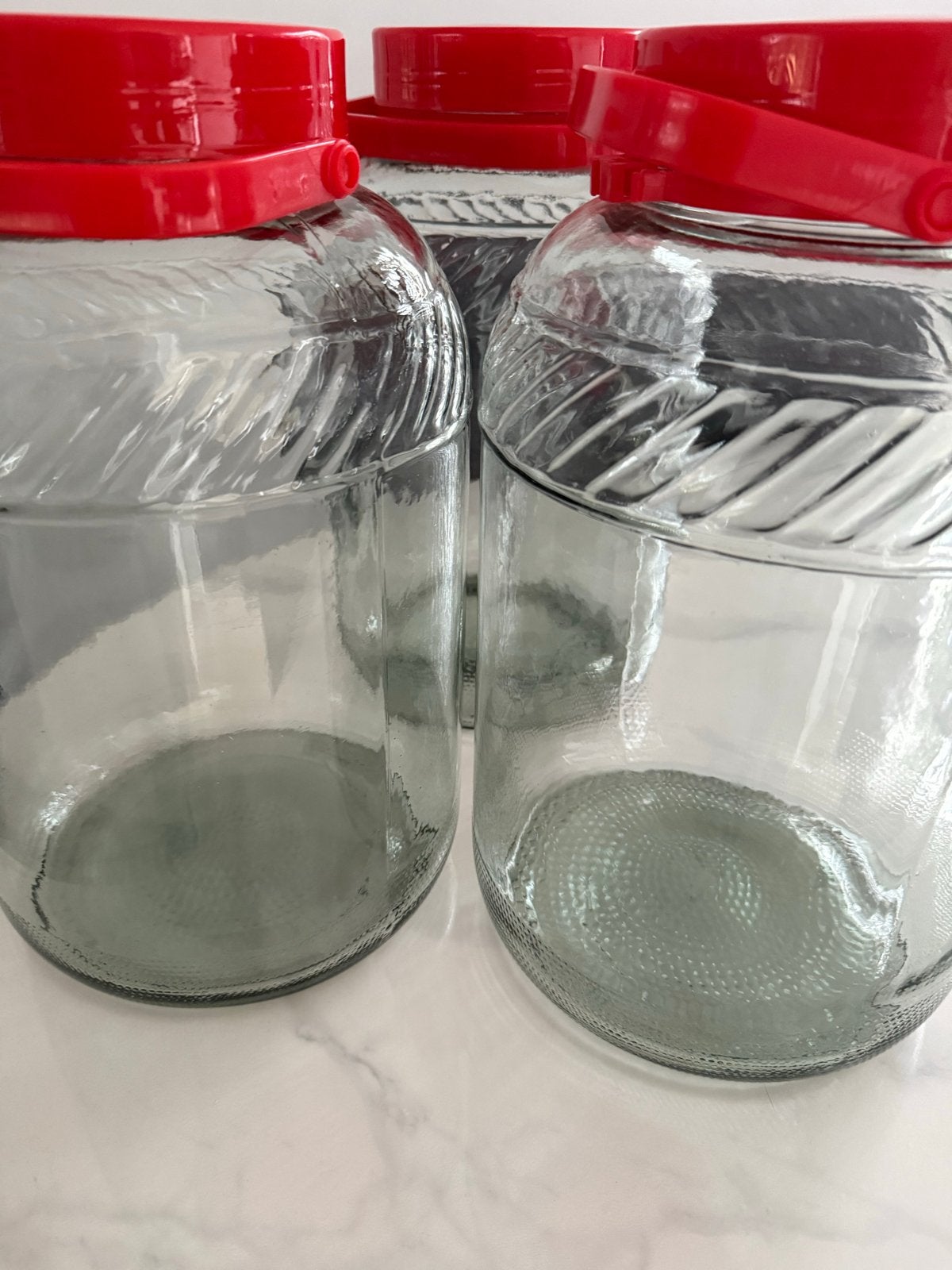 3 Grote Glazen Voorraadpotten met Rode Deksel - 10 Liter, Huis en Inrichting, Keuken | Keukenbenodigdheden, Ophalen, Glas, Nieuw