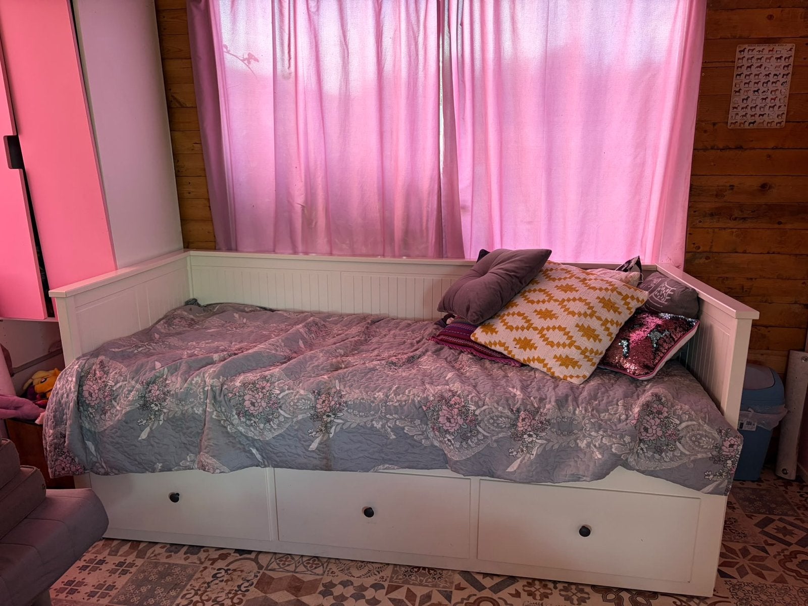 IKEA Hemnes bedbank met 3 lades, Ophalen, Wit, Tweepersoons, 80 cm