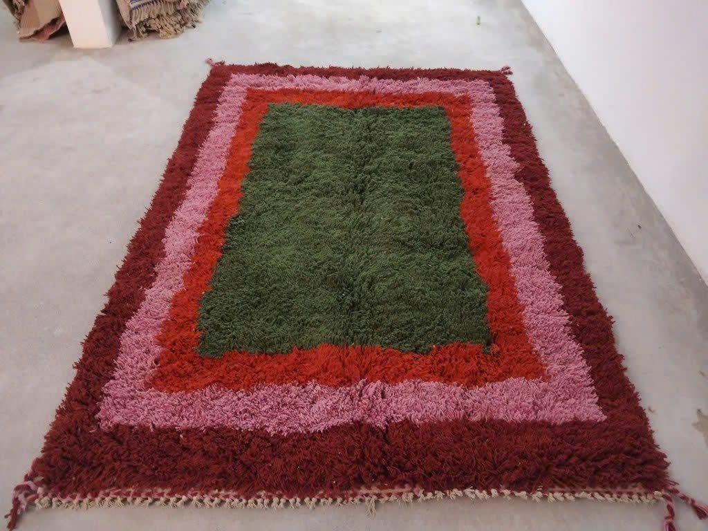 Fluffy Marokkaans kleed groen roze – 210x317 cm, MarocCarpets, Verzenden, Groen, <redacted>