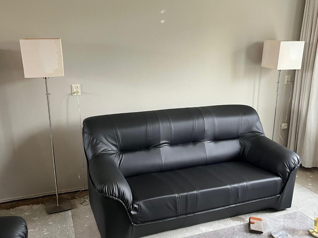 Bankstel 3-zits en 2-zits, zo goed als nieuw, Huis en Inrichting, Ophalen, Driepersoons, Leer, Zo goed als nieuw