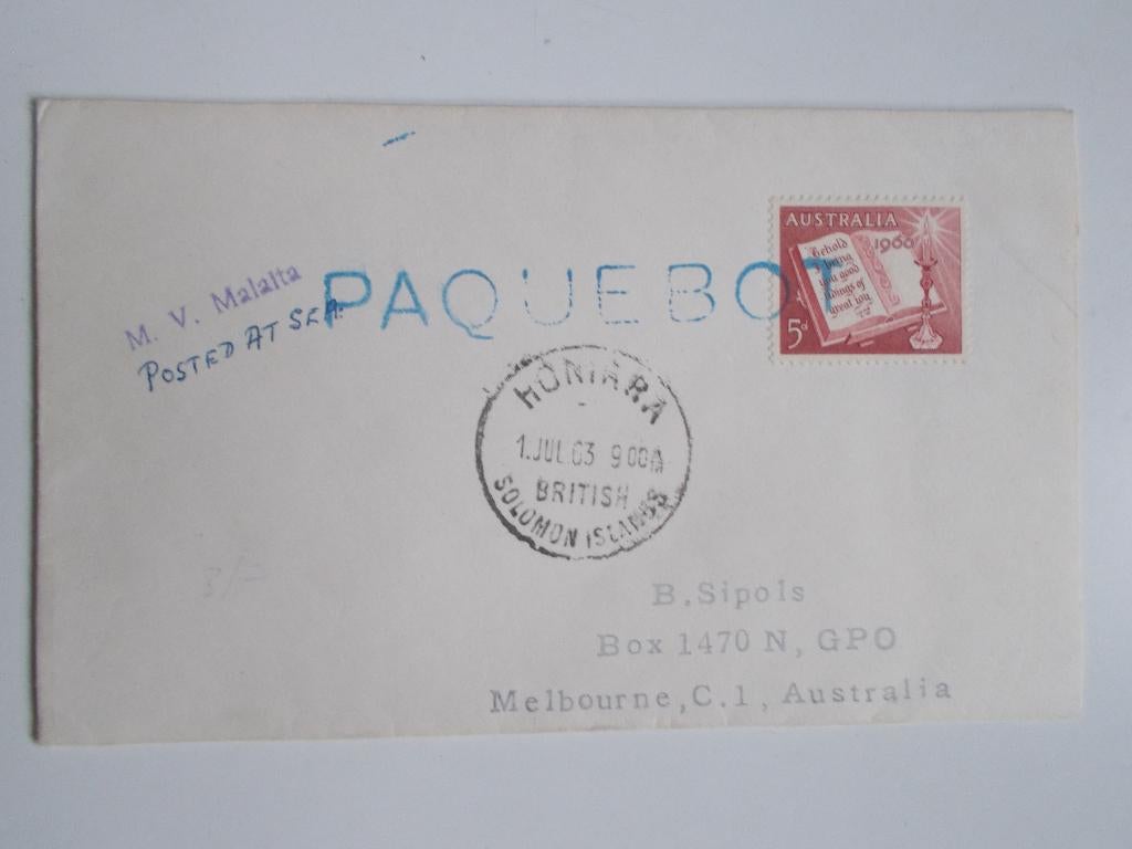 Australië, Envelop "Posted At Sea" Met PAQUEBOT-Stempel 1963, Postzegels en Munten, Brieven en Enveloppen | Buitenland, Ophalen